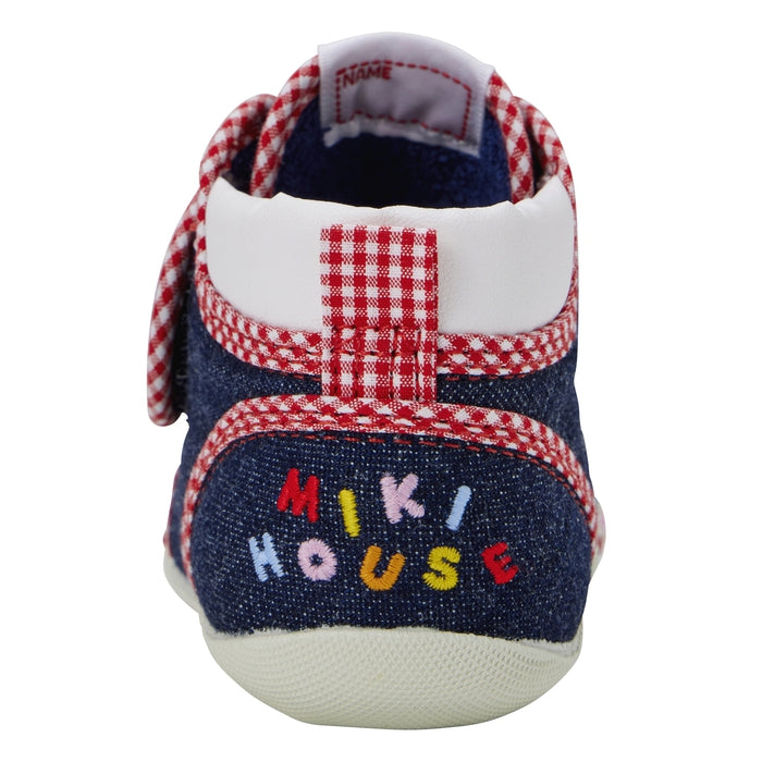 【日本製】MIKI HOUSE Usako小兔 花朵刺繡學步鞋 丹寧／帆布 嬰兒BB鞋 出生週歲送禮
