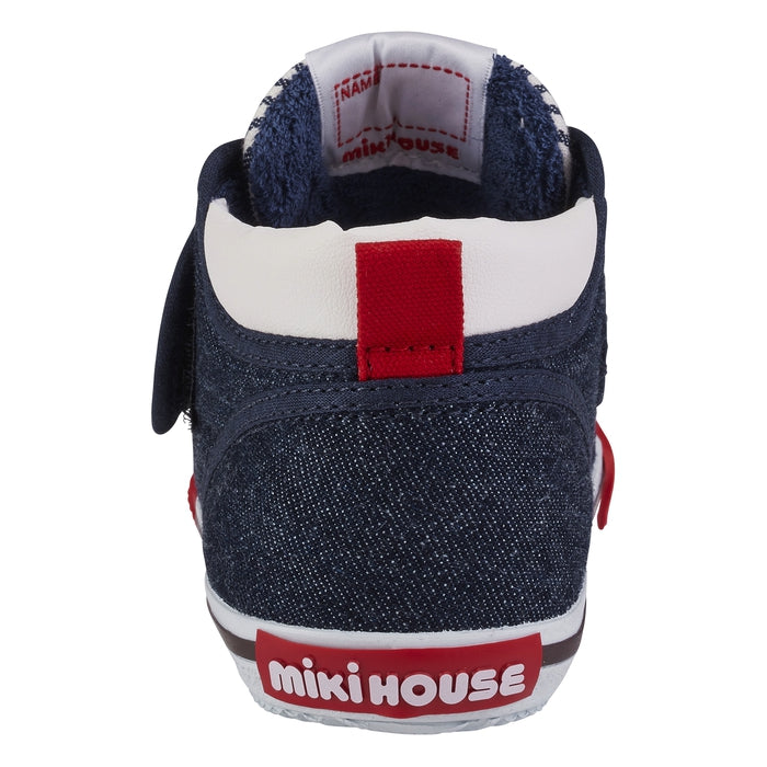 【日本製】MIKI HOUSE Pucchi小熊 織章第二階段學行鞋 丹寧／帆布 幼兒BB鞋 生日送禮