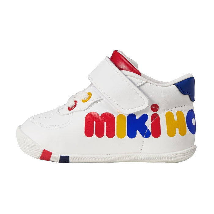 【日本製】MIKI HOUSE 彩色大Logo白色學步鞋 合成皮革 魔術貼 BB鞋
