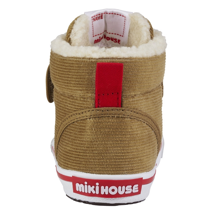 【日本製】MIKI HOUSE 燈芯絨籃球鞋款第二階段學行鞋 絨毛鞋口 秋冬保暖BB鞋