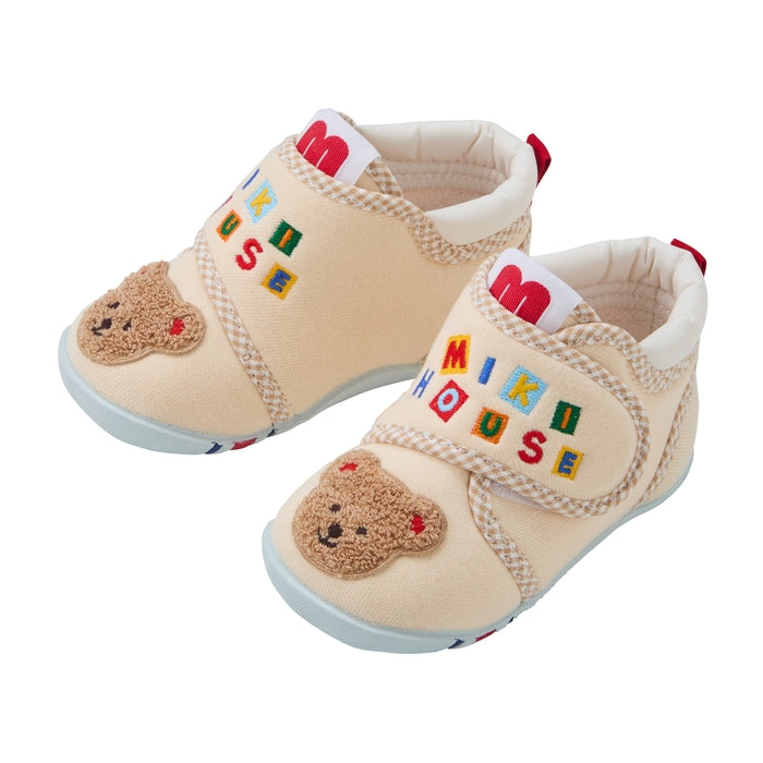 【日本製】MIKI HOUSE Classic Bear 經典熊仔立體刺繡學步鞋 復古Logo 毛圈布 嬰兒BB鞋