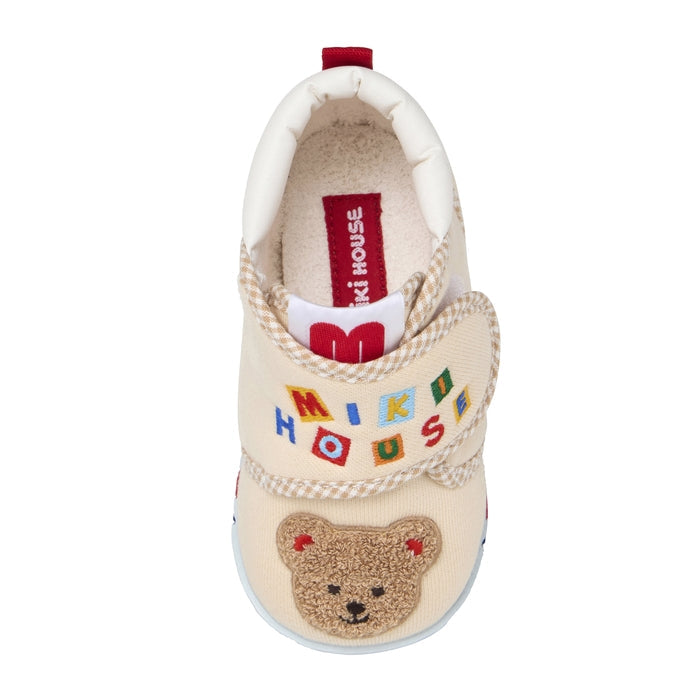 【日本製】MIKI HOUSE Classic Bear 經典熊仔立體刺繡學步鞋 復古Logo 毛圈布 嬰兒BB鞋