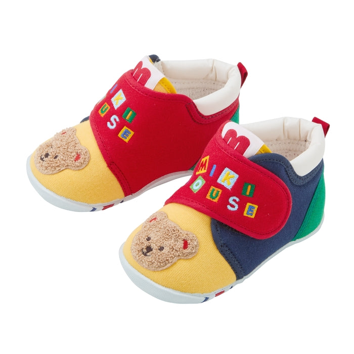 【日本製】MIKI HOUSE Classic Bear 經典熊仔立體刺繡學步鞋 復古Logo 毛圈布 嬰兒BB鞋