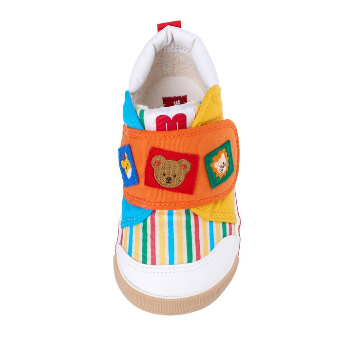 【日本製】MIKI HOUSE Classic Bear 彩色條紋帆布第二階段學行鞋 魔術貼 幼兒BB鞋
