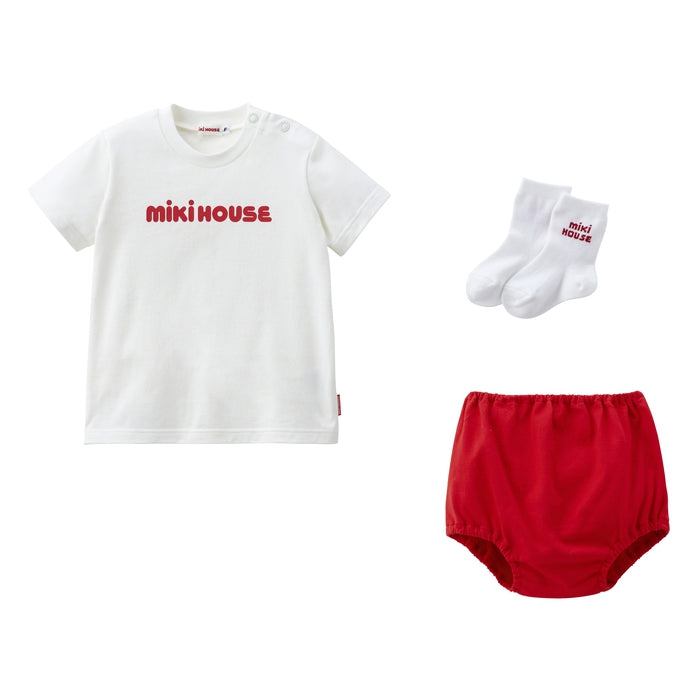 【日本製】MIKI HOUSE 復古 Logo 短袖T恤、燈籠褲及襪套裝禮盒 4色