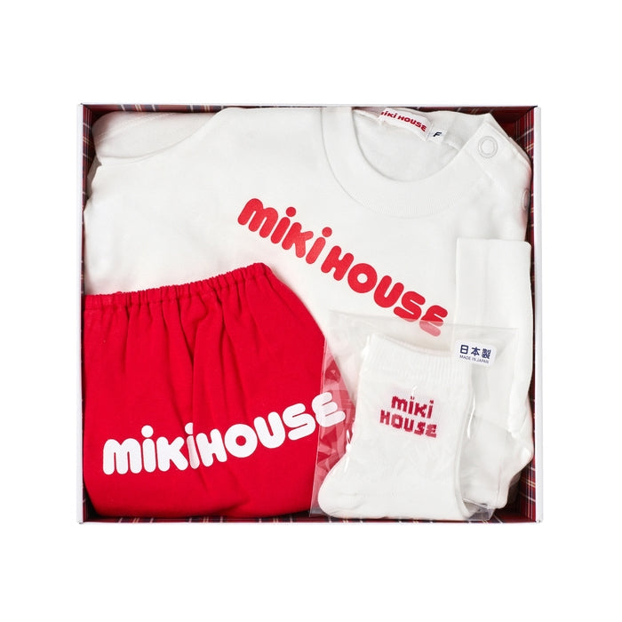 【日本製】MIKI HOUSE 復古 Logo 短袖T恤、燈籠褲及襪套裝禮盒 4色