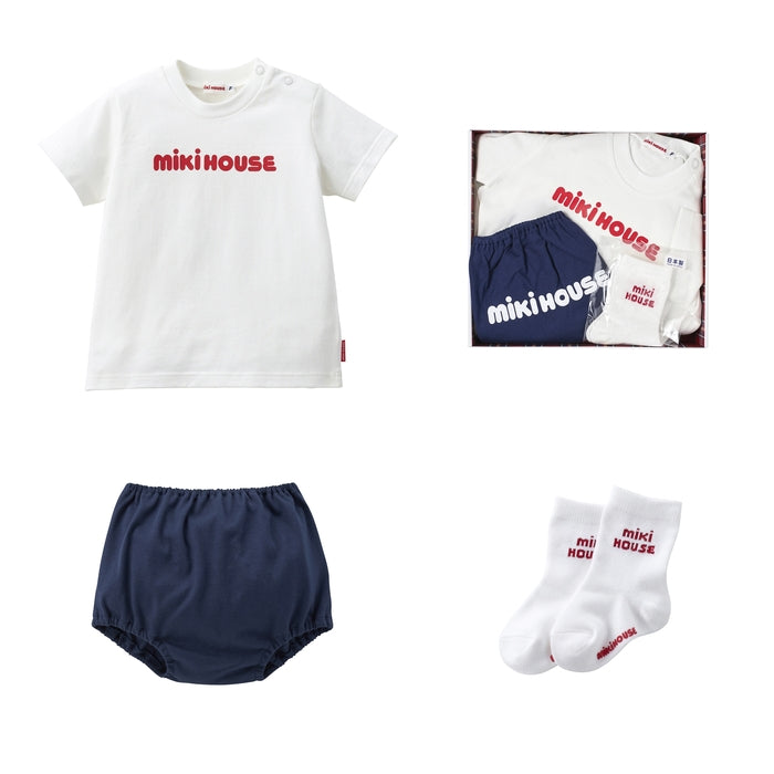 【日本製】MIKI HOUSE 復古 Logo 短袖T恤、燈籠褲及襪套裝禮盒 4色