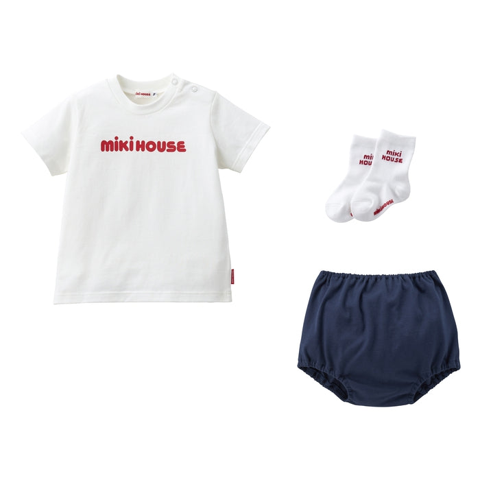 【日本製】MIKI HOUSE 復古 Logo 短袖T恤、燈籠褲及襪套裝禮盒 4色