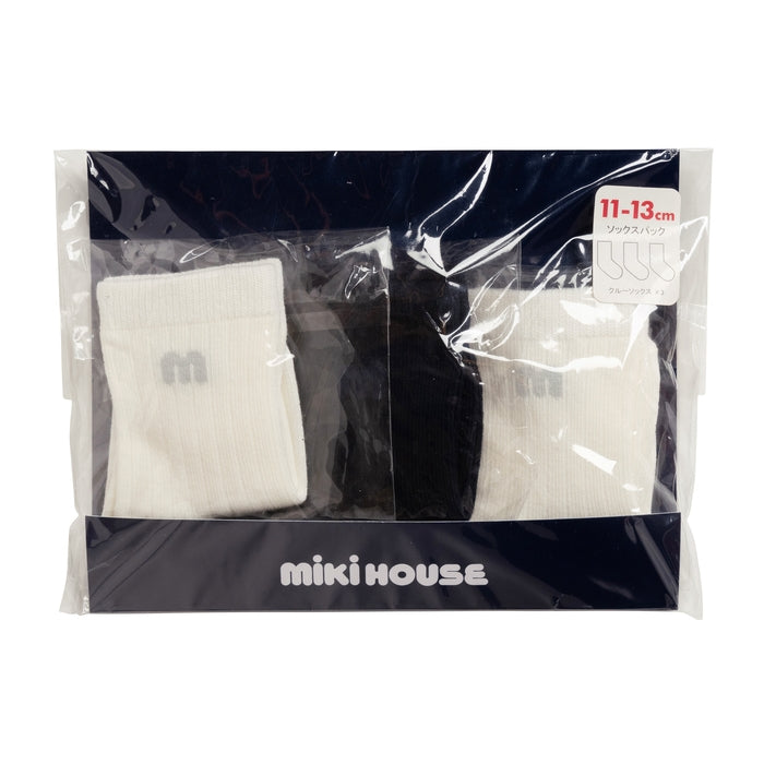 MIKI HOUSE 白色 兒童短襪 3對裝 純棉面紗 Y型腳踭 正式場合
