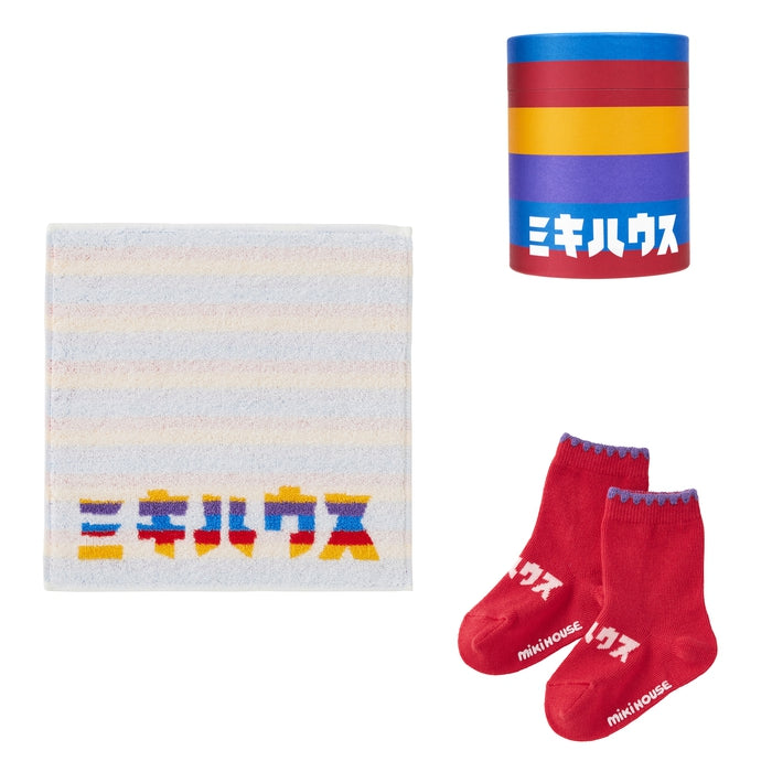 【日本製】MIKI HOUSE Logo 襪及小毛巾套裝（附筒形禮盒） 3色