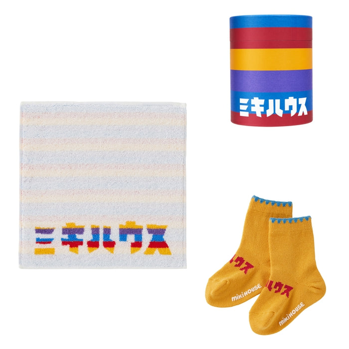 【日本製】MIKI HOUSE Logo 襪及小毛巾套裝（附筒形禮盒） 3色