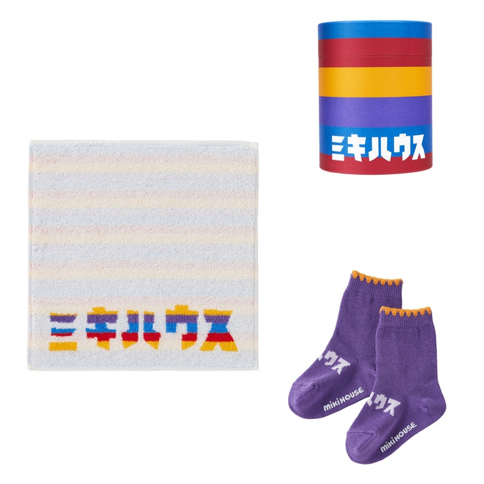 【日本製】MIKI HOUSE Logo 襪及小毛巾套裝（附筒形禮盒） 3色