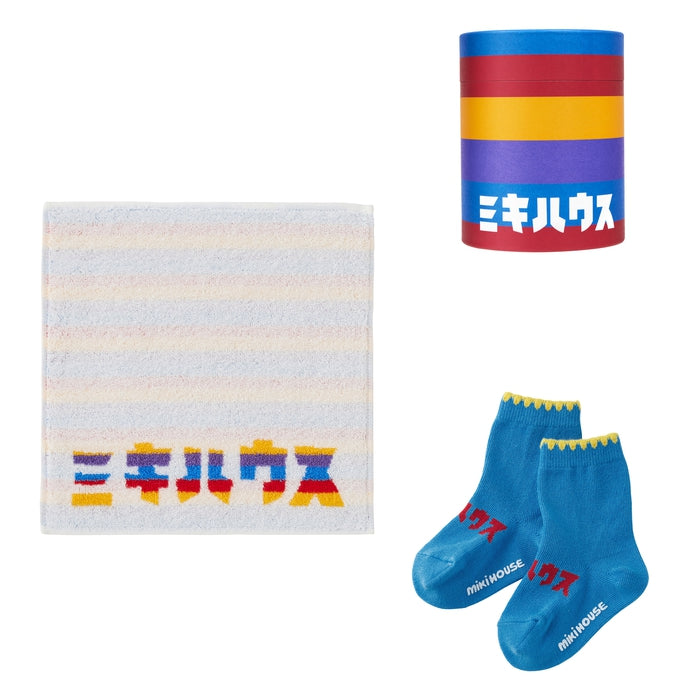 【日本製】MIKI HOUSE Logo 襪及小毛巾套裝（附筒形禮盒） 3色