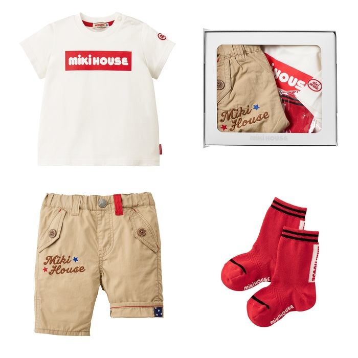 MIKI HOUSE 方框 Logo 短袖T恤套裝禮盒 2色