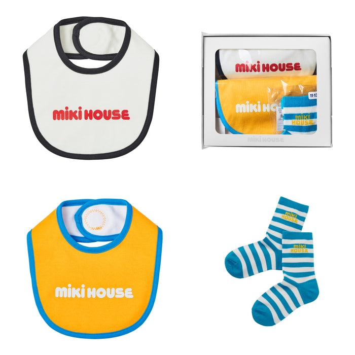 MIKI HOUSE 口水肩及間條襪禮盒套裝 3色