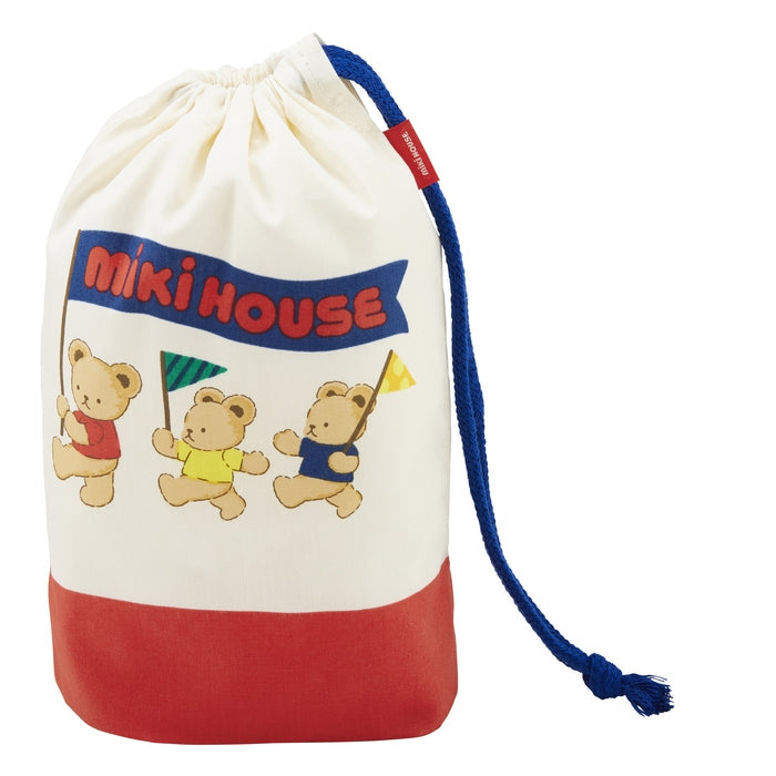 【日本製】MIKI HOUSE 小熊系列 純棉水杯袋 索繩小袋 有底寬 附名牌 男女合用 2色