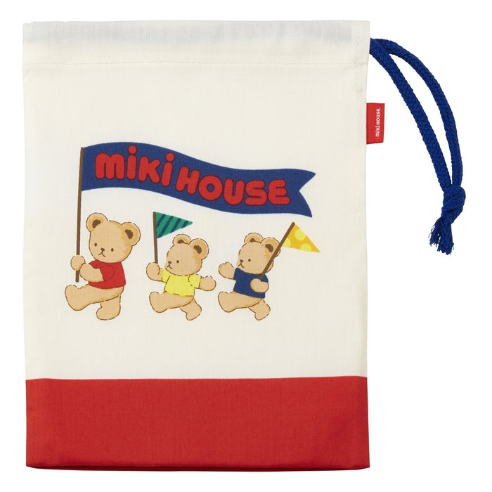 【日本製】MIKI HOUSE 小熊系列 純棉水杯袋 索繩小袋 有底寬 附名牌 男女合用 2色