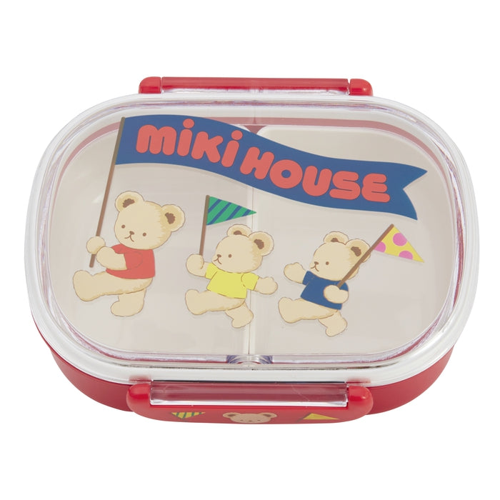 【日本製】MIKI HOUSE 小熊系列 兩邊扣便當盒 360ml 密封膠圈 附2個半格間隔 男女合用 紅色