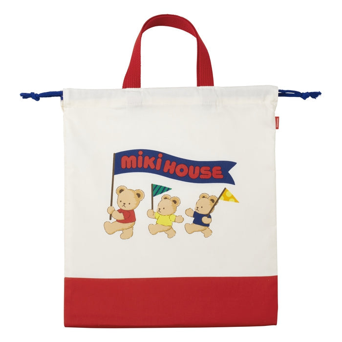 【日本製】MIKI HOUSE 小熊系列 手挽索繩袋 運動服圍裙收納 返學副袋 附名牌 紅色