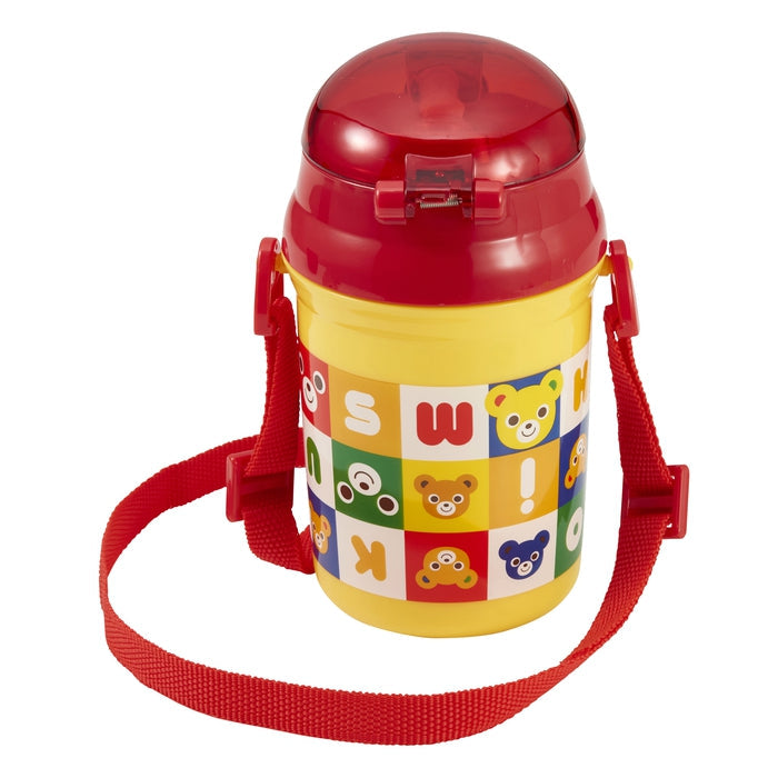 【日本製】MIKI HOUSE 拼圖積木系列 一按彈出吸管水壺 340ml 附肩帶 非保冷款 2色