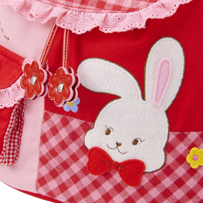 【日本製】MIKI HOUSE CHIECO SAKU 彩虹花花 蕾絲 格紋 刺繡 兒童背囊 紅色