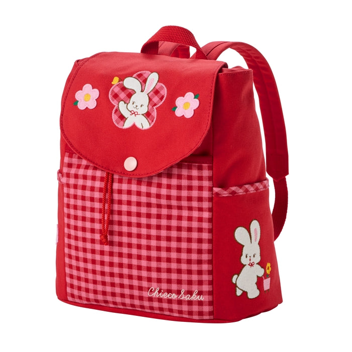 【日本製】MIKI HOUSE CHIECO SAKU 幸運四葉草系列 帆布 索繩背囊 8L 刺繡 格紋點綴 紅色