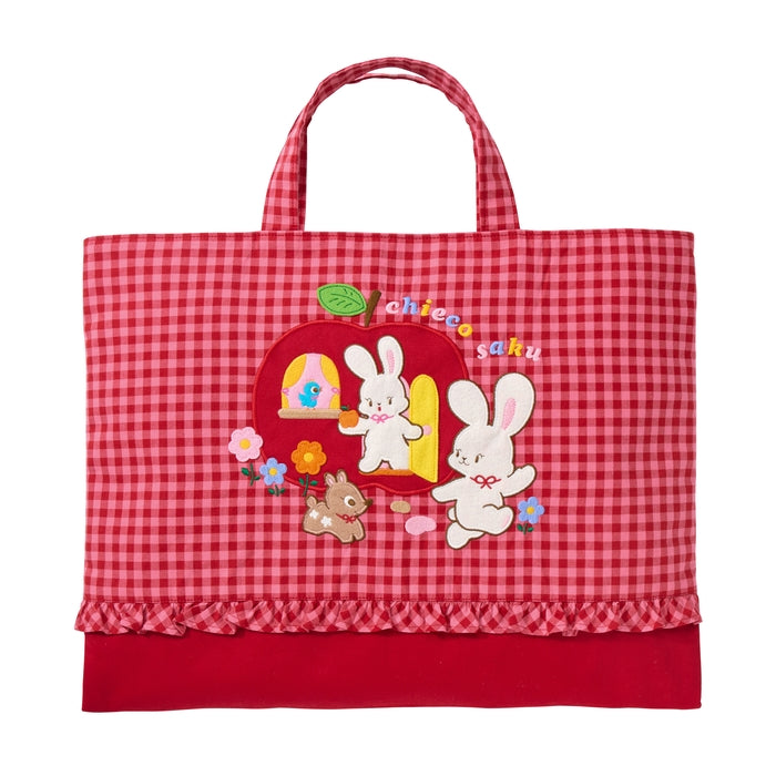MIKI HOUSE CHIECO SAKU Chieco 刺繡 格紋補習袋 手挽書包 內袋 上學 學才藝 紅色