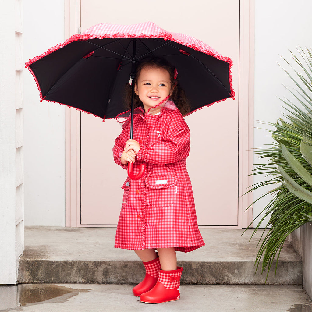 MIKI HOUSE CHIECO SAKU Chieco 格紋 蝴蝶結 兒童雨靴 短筒水鞋 紅色