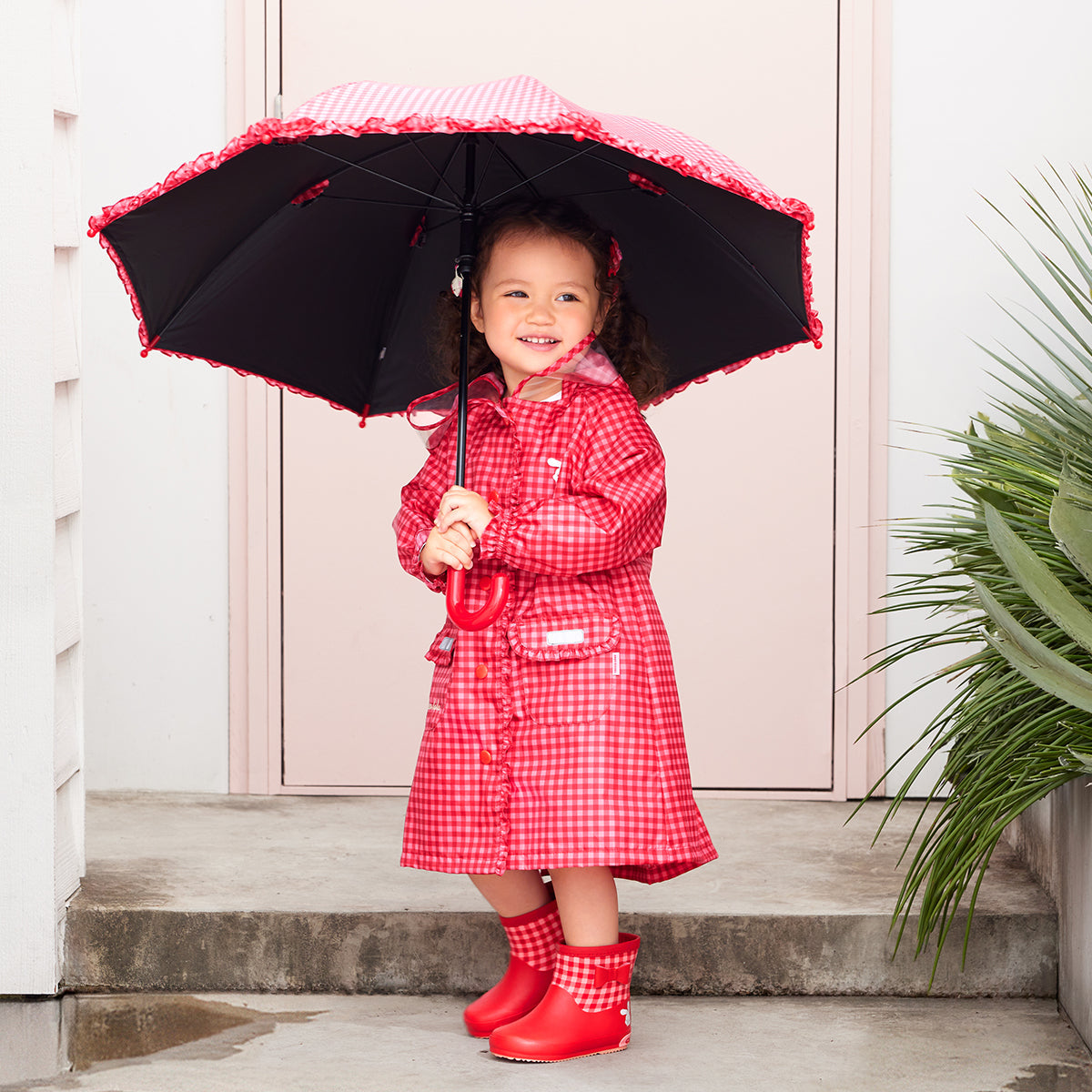 MIKI HOUSE CHIECO SAKU Chieco 格紋 蝴蝶結 兒童雨靴 短筒水鞋 紅色