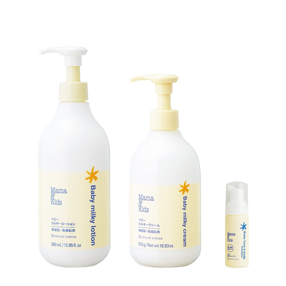 【日本製】MAMA&KIDS 嬰兒保濕3件套裝（保濕乳液380ml＋保濕霜310g＋泡沫沐浴露50ml）