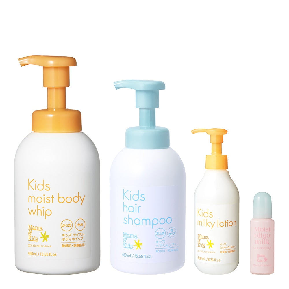 【日本製】MAMA&KIDS 兒童潔膚保濕4件套裝（沐浴露460ml＋洗髮露460ml＋保濕乳液200ml＋保濕乳14ml）