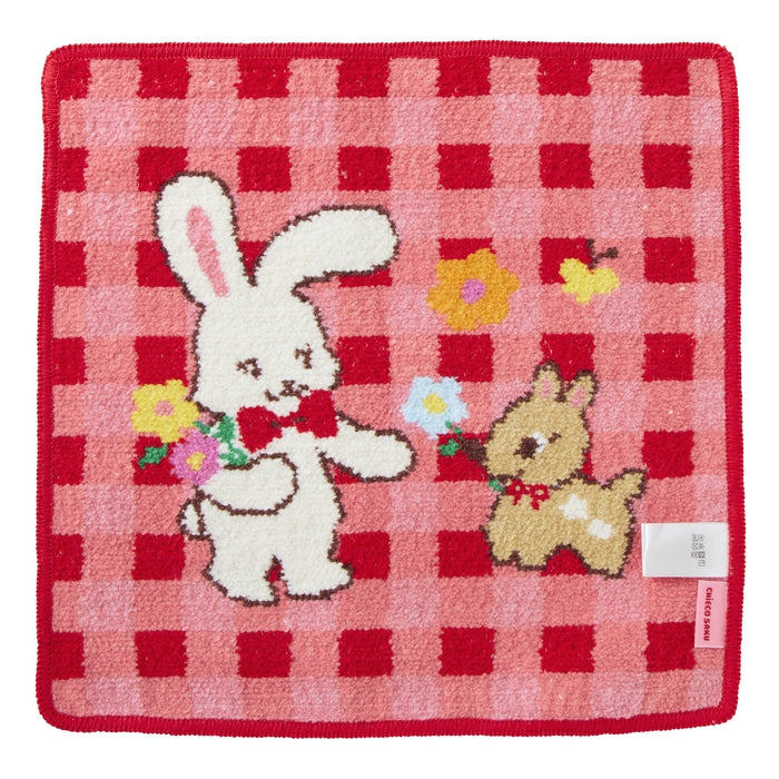 MIKI HOUSE CHIECO SAKU 雪尼爾織 Chieco 最愛圖案 方巾 25×25cm 雙面圖案 紅色