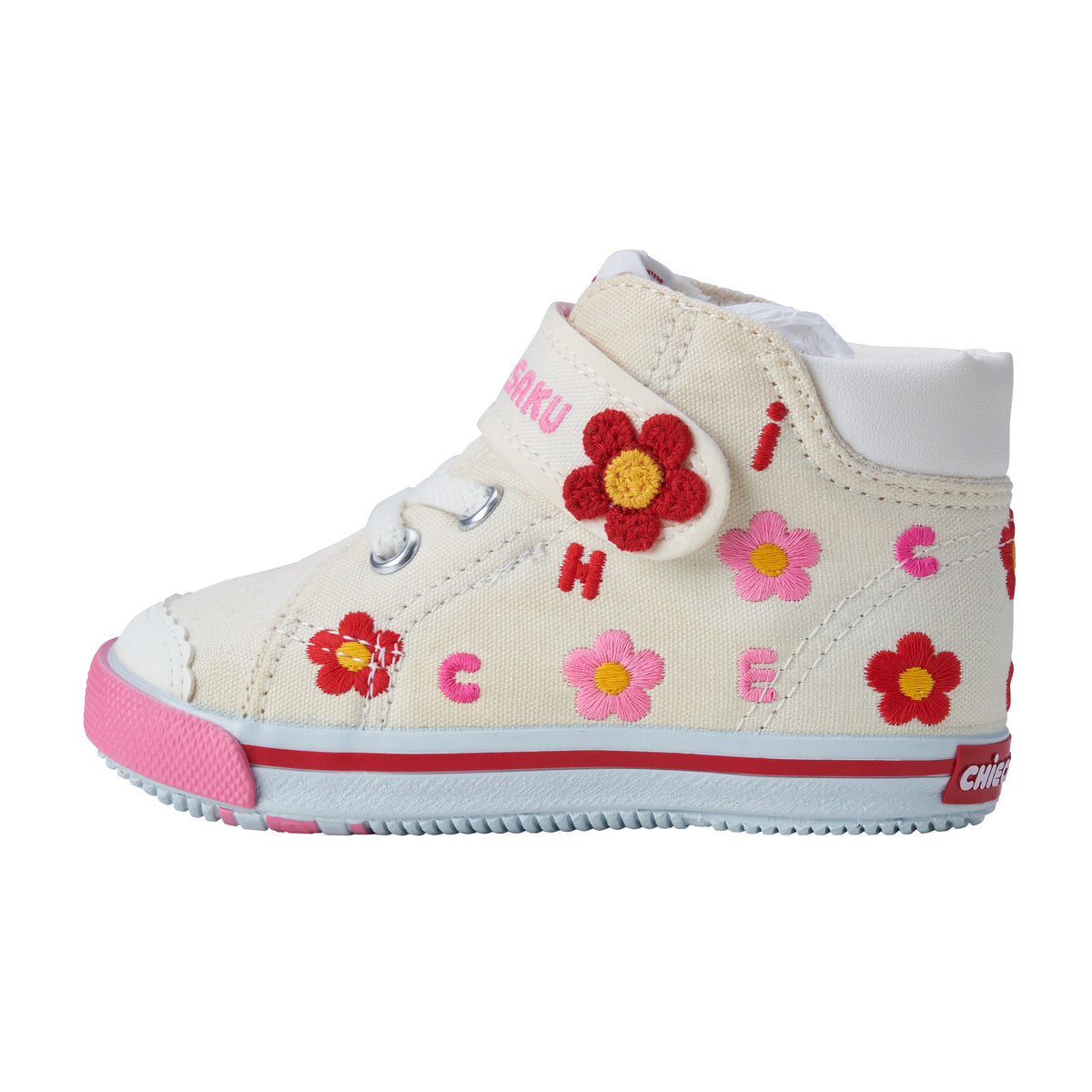 【日本製】MIKI HOUSE CHIECO SAKU 花朵刺繡第二階段學行鞋 帆布／丹寧 毛巾布內裡 幼兒BB鞋