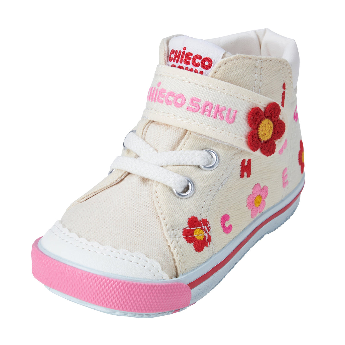 【日本製】MIKI HOUSE CHIECO SAKU 花朵刺繡第二階段學行鞋 帆布／丹寧 毛巾布內裡 幼兒BB鞋