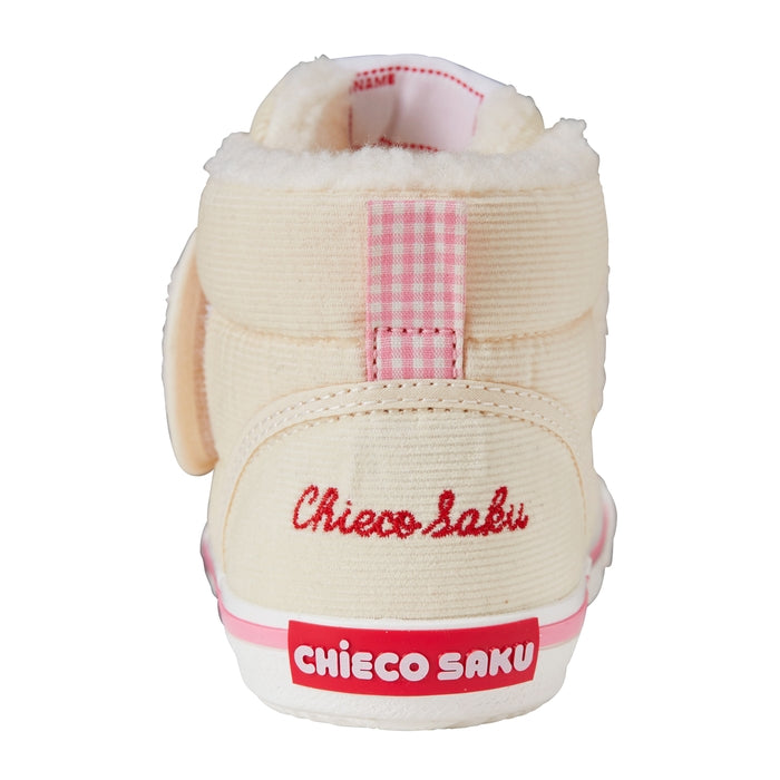 【日本製】MIKI HOUSE CHIECO SAKU 毛茸茸絨毛燈芯絨 學行鞋 第二階段 花朵刺繡 冬季BB鞋 白色