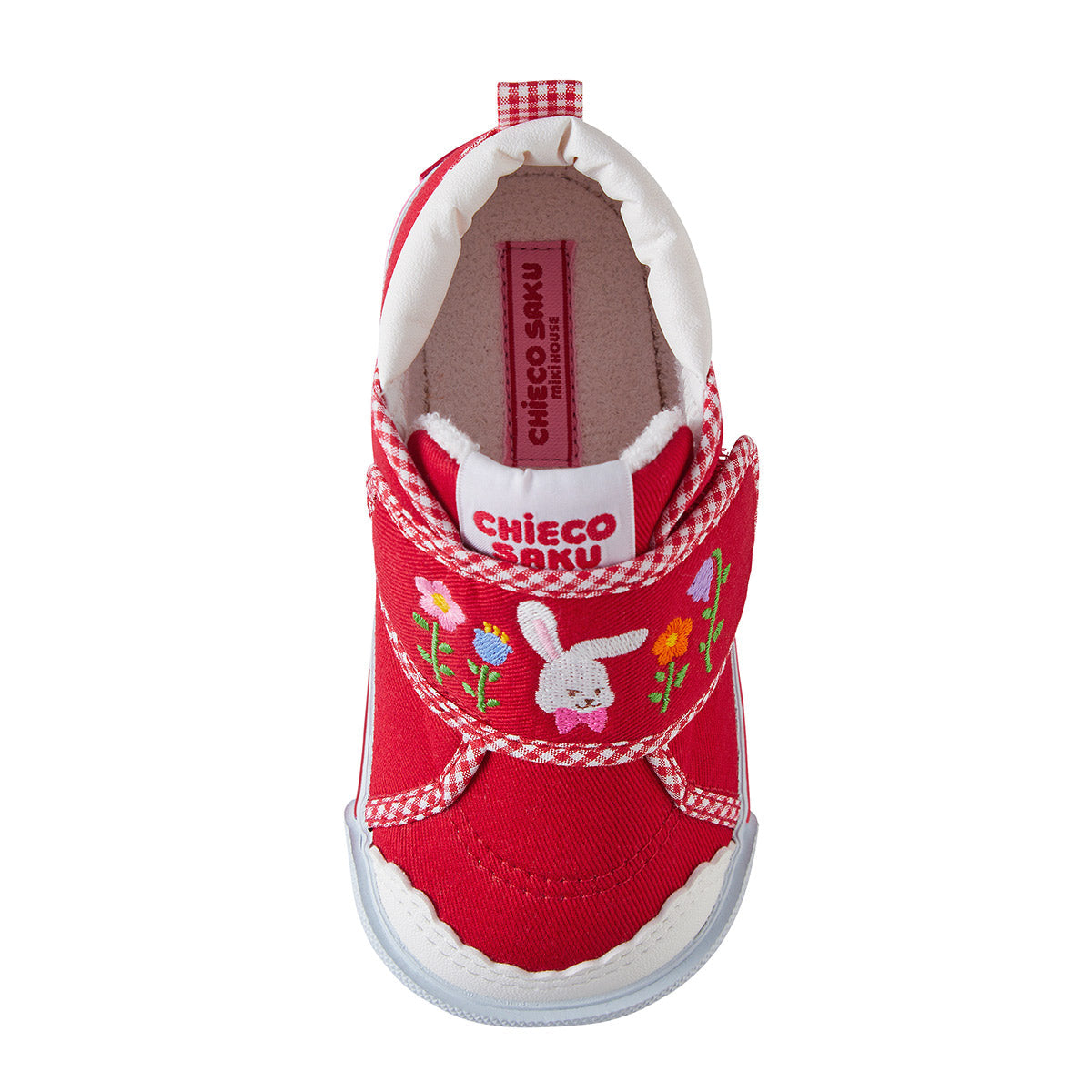 【日本製】MIKI HOUSE CHIECO SAKU 扇貝邊刺繡第二階段學行鞋 Chieco小兔 格仔滾邊 幼兒BB鞋