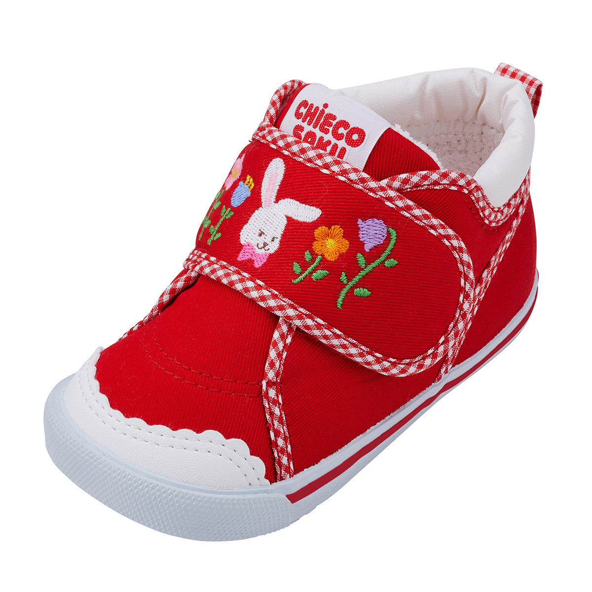 【日本製】MIKI HOUSE CHIECO SAKU 扇貝邊刺繡第二階段學行鞋 Chieco小兔 格仔滾邊 幼兒BB鞋