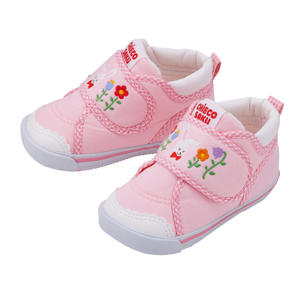 【日本製】MIKI HOUSE CHIECO SAKU 扇貝邊刺繡第二階段學行鞋 Chieco小兔 格仔滾邊 幼兒BB鞋