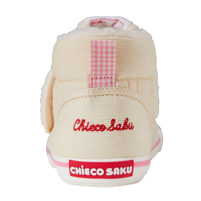 【日本製】MIKI HOUSE CHIECO SAKU 毛茸茸絨毛燈芯絨兒童鞋 花朵刺繡 冬季女童鞋 白色