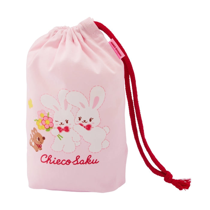 【日本製】MIKI HOUSE CHIECO SAKU Chieco 小花 純棉水杯袋 索繩小袋 返學收納 附名牌 粉紅色