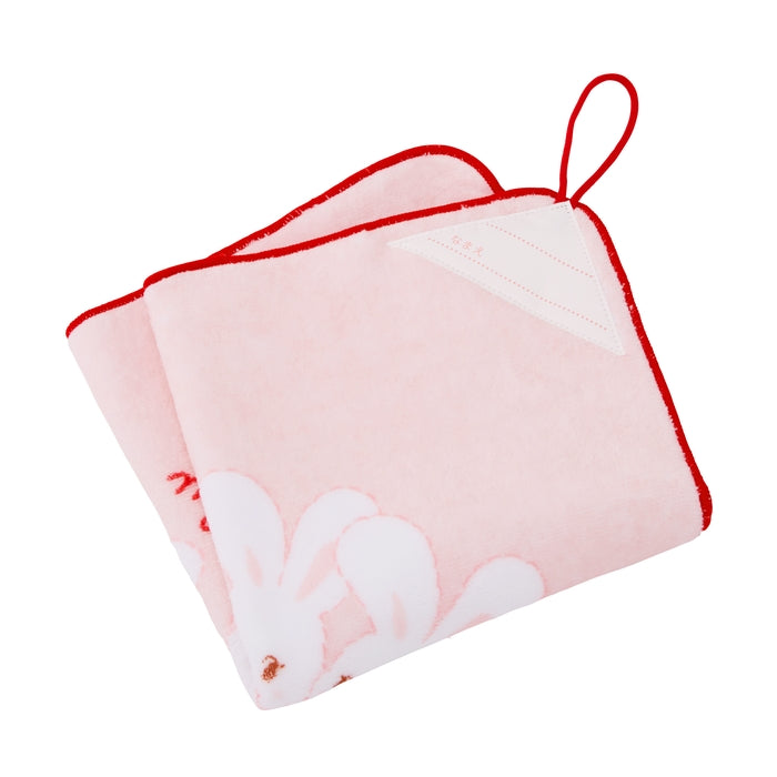 【日本製】MIKI HOUSE CHIECO SAKU 抗菌抗病毒 掛環毛巾 純棉 33cm 返學必備 粉紅色