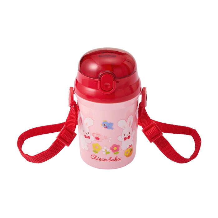 【日本製】MIKI HOUSE CHIECO SAKU 一按彈出吸管水壺 340ml 可拆肩帶 可洗碗機 紅色
