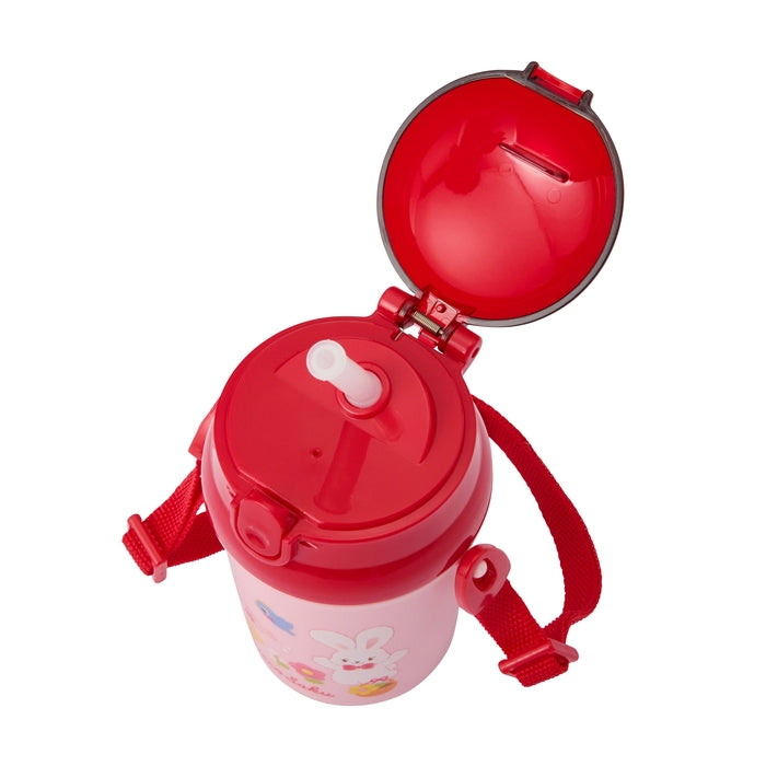 【日本製】MIKI HOUSE CHIECO SAKU 一按彈出吸管水壺 340ml 可拆肩帶 可洗碗機 紅色