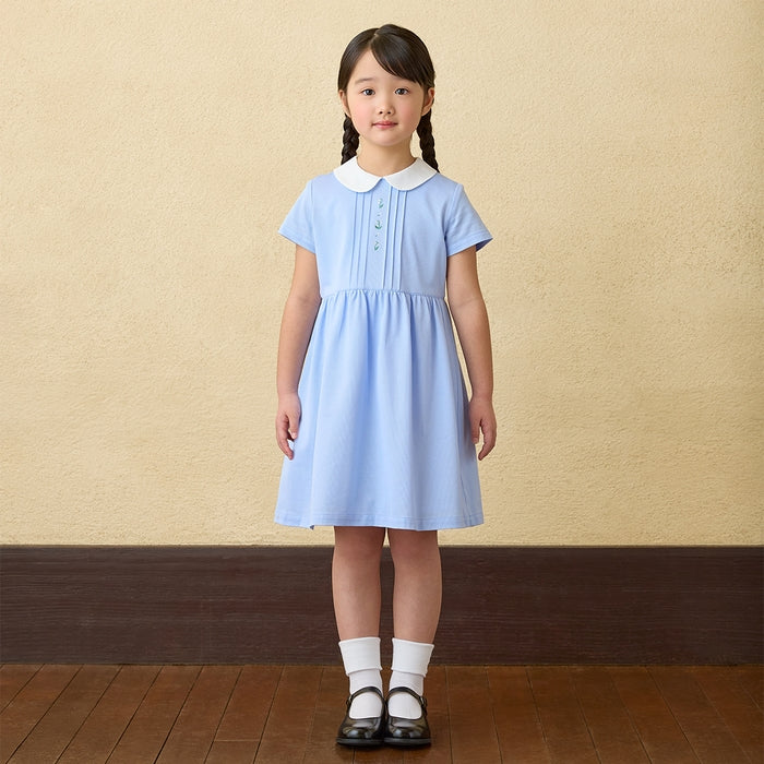 【日本製】MIKI HOUSE 鈴蘭刺繡 珠地 短袖連身裙 面試 補習