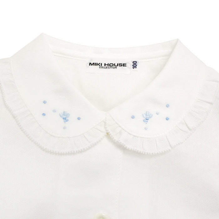 【日本製】MIKI HOUSE 刺繡 珠地布 荷葉領 長袖恤衫 女童