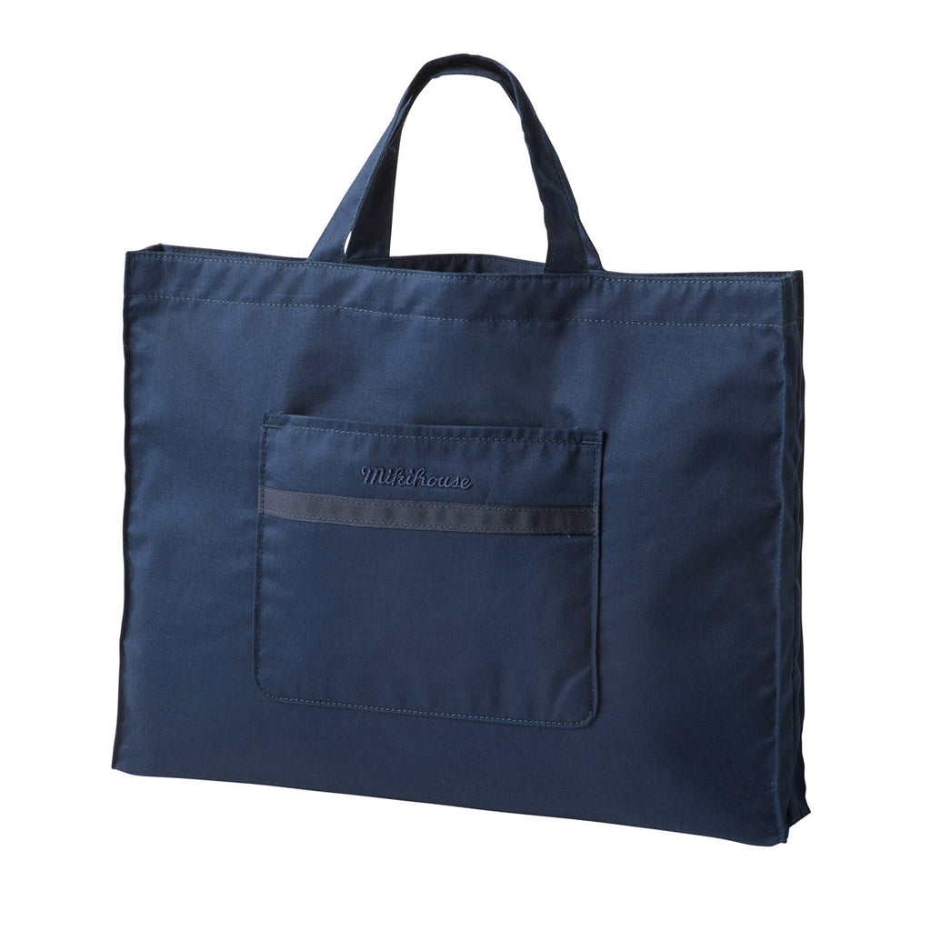 【日本製】MIKI HOUSE FORMAL 斜紋布 補習袋 手挽書包 刺繡Logo 真絲飾帶 面試 入學 深藍色