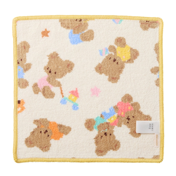 MIKI HOUSE 雪尼爾織 小熊 方巾 24×24cm 象牙白