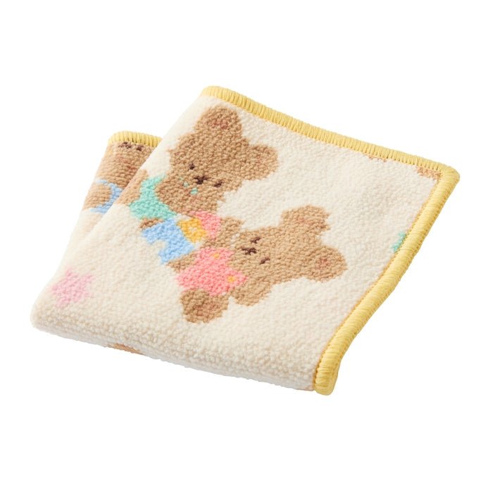 MIKI HOUSE 雪尼爾織 小熊 方巾 24×24cm 象牙白