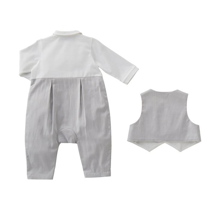 【日本製】MIKI HOUSE 禮服風 嬰兒正裝連身衣套裝 背心 煲呔 彌月送禮 2色