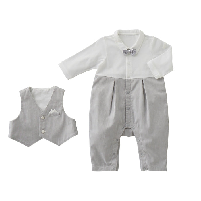 【日本製】MIKI HOUSE 禮服風 嬰兒正裝連身衣套裝 背心 煲呔 彌月送禮 2色